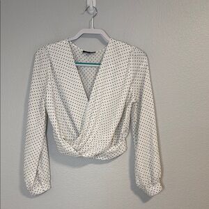 Polka Dot Wrap Blouse with Long Sleeves